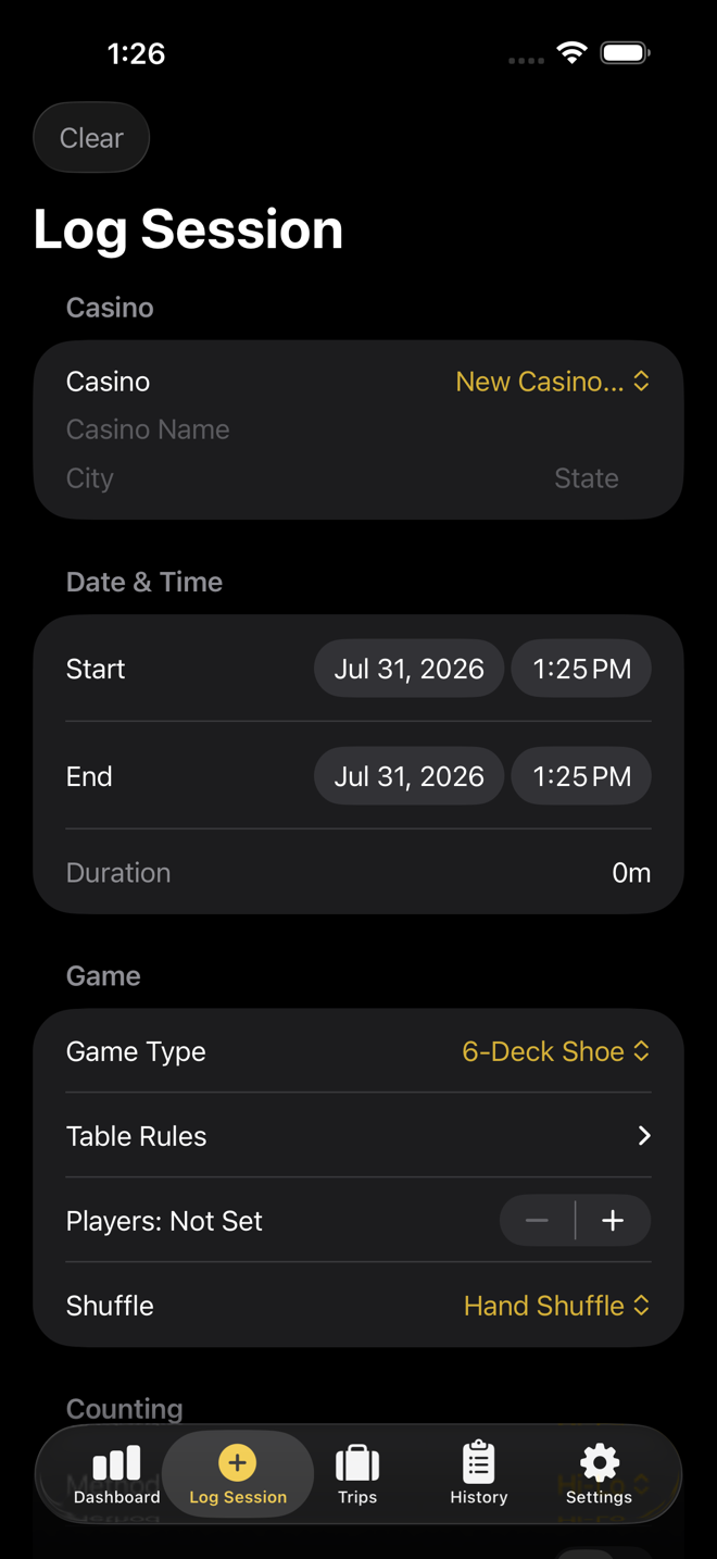 Session logging form